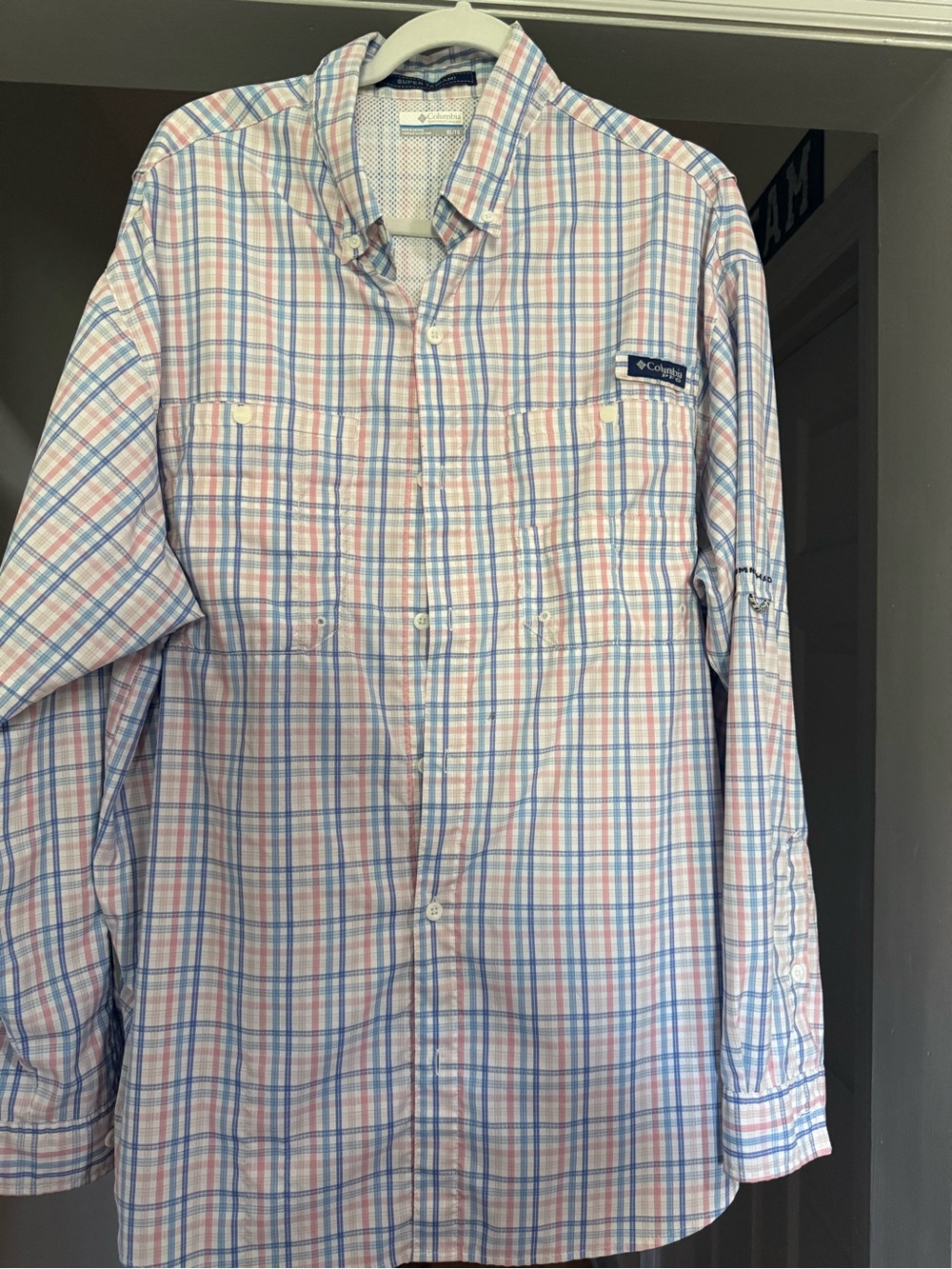 Columbia Men’s Plaid Button-Down Shirt - Blue & Pink